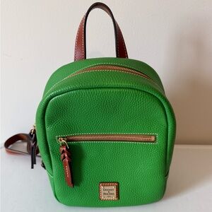 Dooney & Bourke Bright Green Pebbled Leather Mini Backpack with Brown Trim